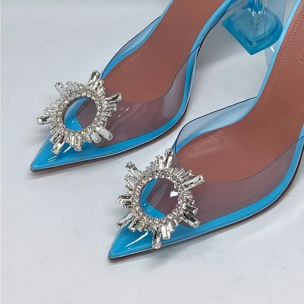 Amina Muaddi Begum Clear Crystal Slingback Pumps size 38